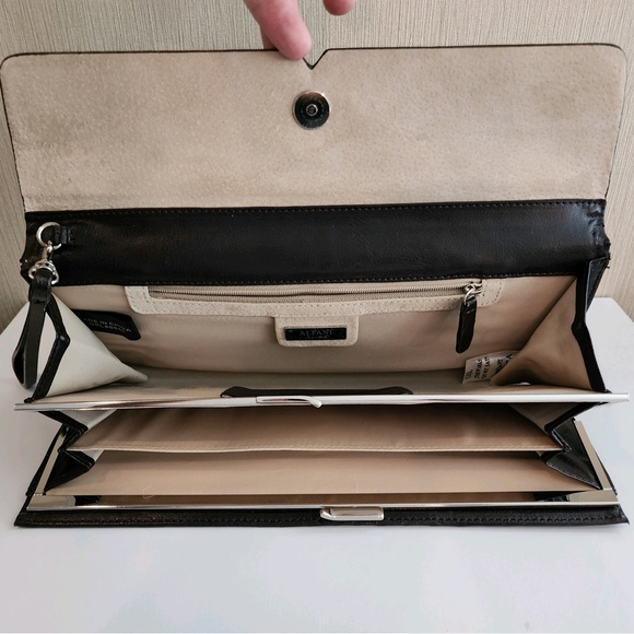 Vintage 90s ALFANI Genuine Espresso Leather Wristlet/Clutch w/Strap - Picture 2 of 12